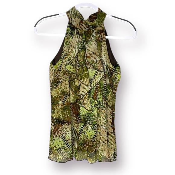 BCX Chiffon Camo Camouflage Sleeveless Summer Halter Top w Front Ruffles Size S - Picture 1 of 12